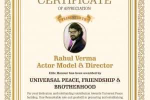 Rahul Verma got global peace and Brotherhood Award