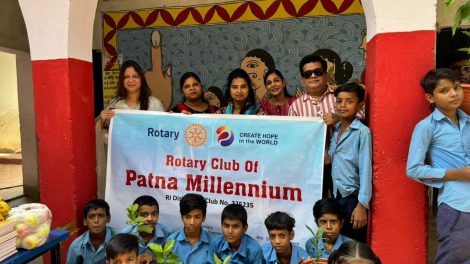 Rotary Club of Patna Millennium donated ceiling fan, pot, food items, plants and study material to Middle School Sipara.